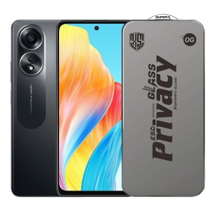 Folie de Protectie pentru Oppo A58, Flippy, Sticla Securizata ESD Antistatica, Super-X Privacy OG, Margini Negre, 0.30 mm, Transparent Inchis