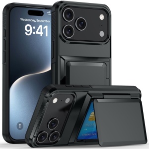 Husa de Protectie compatibila Apple iPhone 17 Pro, Flippy, Compartiment pentru Carduri, Anti-alunecare, Protectie PC, Rezistenta la Zgirieturi, Negru