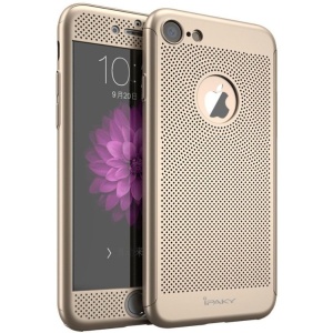 Husa de Protectie, Flippy, pentru Apple iPhone 7, Full Cover 360 Air cu Gauri si Folie de Protectie, Plastic, Auriu