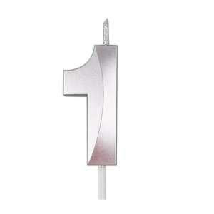 Lumanare Cifra 1, Flippy, Model Diamond, 5 x 3.4 cm, Argintiu