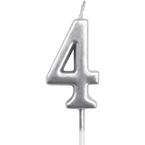 Lumanare de Tort, Flippy, Model Cifra 4, Party, 4.5 x 2.5 cm, din Parafina, Argintiu