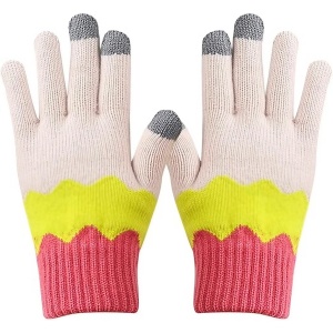 Manusi de Dama, Flippy, Model Ondulat, Functie Touchscreen (ecran tactil), Material Acril Tricotat, Manseta Elastica, Interior Catifelat, Marime Universala, Galben/Roz
