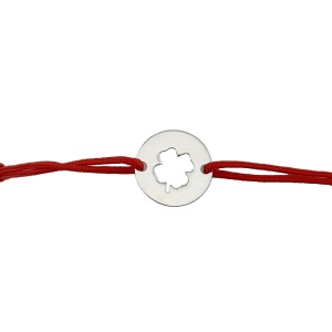 Martisor Bratara Argint 925, Jolie, Model Trifoi Taiat, Martisor de 1 Martie, cu Snur Rosu, Argintiu