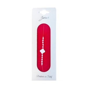 Martisor Bratara cu Sidef, Jolie, Model Floare, cu Snur Rosu, Margele Alb/Rosu, Ambalaj de Carton