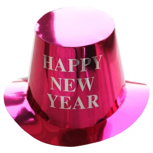 Palarie Happy New Year pentru Revelion, Flippy, Palarie Festiva de Anul Nou, Palarie Magica din Hartie, 29 x 25 x 15.5 cm, Colorata Sclipitor Roz