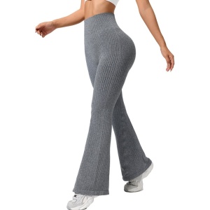 Pantaloni Sport de Dama, Flippy, pentru Yoga, Talie Inalta, Evazati, Tricotati, Gri Deschis, Marime L