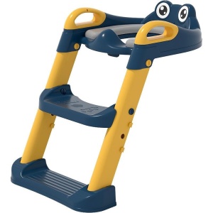 Reductor si Scaunel Inaltator WC, Flippy, pentru Copii 1 - 7 Ani, 2 Trepte Reglabile, Pliabil, Colac Moale, cu Spatar si Manere, Inaltime 54/58 cm x 39.5 x 35 cm, din Plastic+PVC, Albastru/Portocaliu