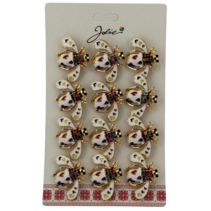 Set 12 Brose Martisor Primavara, Jolie, Model Albina Alba cu Inimi Colorate, Multicolor