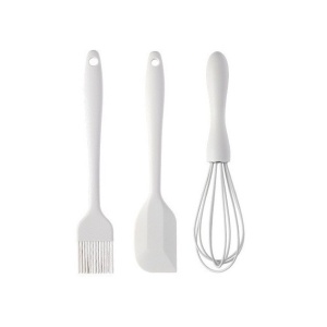 Set 3 Ustensile de Bucatarie, Flippy, din Silicon+Inox, Termorezistente, Antiaderente, 20 x 13 x 3 cm, Alb Ivory