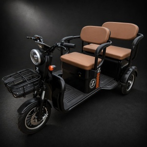 Triciclu Electric V6, Saige, Fara Permis, cu Doua Locuri, Motor 1800W, Baterie 72V24Ah, Autonomie 60km, 220x88x105 cm, Viteza Maxima 25km/h, Negru OldStyle