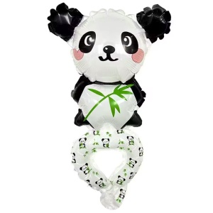 Balon din Folie Metalizata, Flippy, Figurine Animalute, Tip Bratara, Model Panda, Ambalaj Individual, Pai Inclus, Umflare cu Aer sau Heliu, Alb-Negru