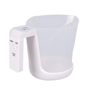 Cantar de Bucatarie 2 in 1, Flippy, Model Electronic, Tip Cana Gradata cu Masurare, pentru Lichide si Solide, Display Automat, 21.5 x 14.3 x 15 cm, Alb