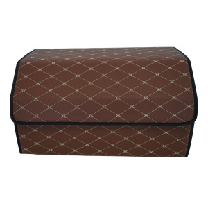 Cutie de Depozitare Auto, Flippy, Organizator Premium Portbagaj, Geanta Multifunctionala din Piele Ecologica, 2 Compartimente Depozitare, Pliabil, Rezistent la Uzura, Maro Inchis, 55 x 30 x 30cm