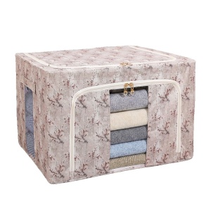 Cutie Depozitare, Flippy, 66L, din Material Textil, 50 x 40 x 33 cm, pentru Haine si Lenjerii, Model Flori de Primavara, Roz