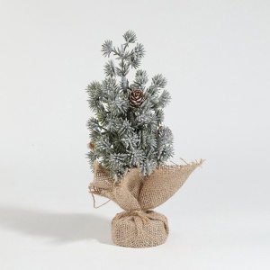Decoratiune Craciun pentru Masa, Flippy, Ornament de Decor Model Brad de Craciun de Dimensiuni Mici cu Fulgi Albi, pentru Birou si Interior, din Plastic Calitativ 20 cm, Verde Alb