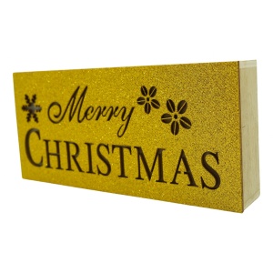 Decoratiune luminoasa, Flippy, Marry Christmas, galben, lungime: 19 cm, latime: 9 cm, inaltime: 4 cm, lemn, interior/exterior