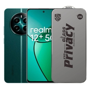 Folie de Protectie pentru Realme 12+, Flippy, Sticla Securizata ESD Antistatica, Super-X Privacy OG, Margini Negre, 0.30 mm, Transparent Inchis