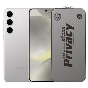 Folie de Protectie pentru Samsung Galaxy S24+, Flippy, Sticla Securizata ESD Antistatica, Super-X Privacy OG, Margini Negre, 0.30 mm, Transparent Inchis