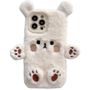 Husa de Protectie, Flippy, pentru Apple iPhone 13 Pro Max, Model Ursulet Pufos cu Urechi, Maini si Picioare, Antisoc, Rezistenta la Impact, Protectie Camera, Alb