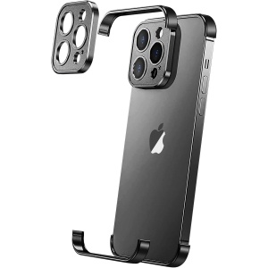Husa Metalica Edgeless Compatibila cu iPhone 16 Pro Max, Flippy, Protectie pentru Colturi si Camera, Aliaj Aluminiu, Antisoc, Antizgariere, Negru