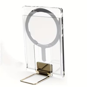 Husa pentru Carduri, Flippy, Compatibil cu Telefon Apple Magsafe, Accesoriu pentru Husa MagSafe, cu Suport Pliabil Auriu, Transparent