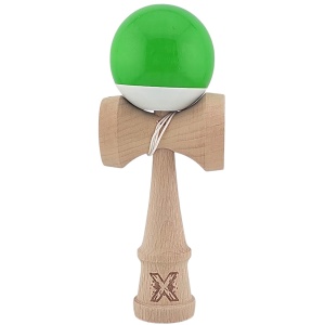 Kendama X Originala, Profesionala, Flippy, Super Sticky din Lemn, 18 cm, Verde/Alb