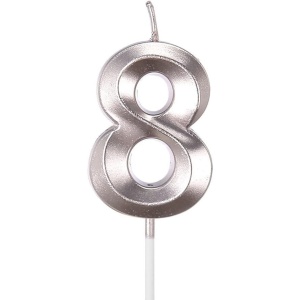 Lumanare Cifra 8, Flippy, Model Diamond, 5 x 3.4 cm, Argintiu