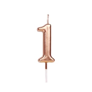 Lumanare de Tort, Flippy, Model Cifra 1, Party, 4.5 x 2.5 cm, din Parafina, Rose Gold
