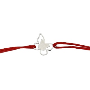 Martisor Bratara Argint 925, Jolie, Model 2 Fluturi, Martisor de 1 Martie, cu Snur Rosu, Argintiu
