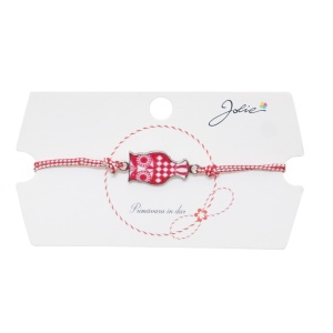 Martisor tip Bratara Traditionala cu Pandantiv, Jolie, Model Bufnita, Snur Impletit Alb/Rosu, Dimensiune Pandativ Aprox 2 cm, Ambalaj cu Design