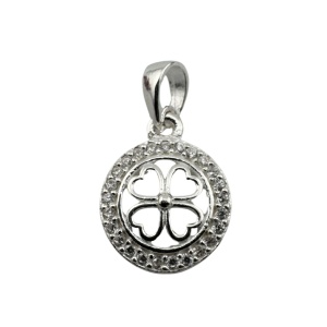Pandantiv din Argint 925, Jolie Silver, pentru Dama, Model Trifoi cu Pietre de Zirconiu Cerc, 1 x 1 cm, 0.9 g, Argintiu