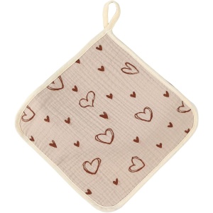 Prosop Absorbant, Flippy, din Bumbac, 25 x 25 cm, Model Inimioare, cu Agatatoare, Bej