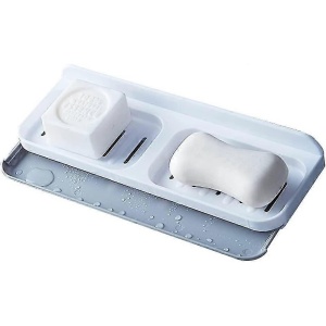 Savoniera Dubla, Flippy, de Perete, cu Compartiment de Scurgere, Montare prin Lipire, 26 x 8 x 4 cm, Alb/Gri