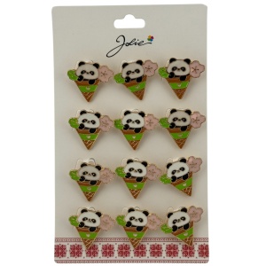 Set 12 Brose Martisor pentru Copii, Jolie, Model Urs Panda in Con de Inghetata, Multicolor