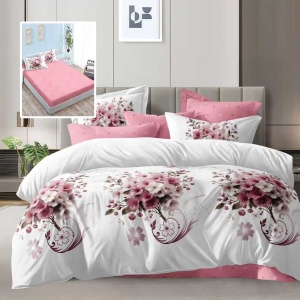 Lenjerie de Pat 6 Piese cu Husă – Pink Blossom Elegance, Floral Deluxe & Confort Impecabil