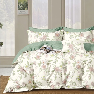 Lenjerie de pat Percale – Flori Delicate în Tonuri Naturale, bumbac 100%, design dublă față, set premium complet,