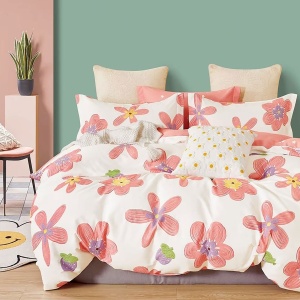 Lenjerie de pat Percale – Imprimeu Blossom Candy, bumbac 100%, set premium complet