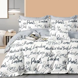 Lenjerie de pat Percale – Imprimeu City Names Urban, bumbac 100%, set premium complet