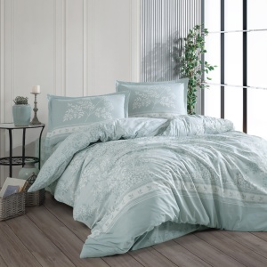 Lenjerie de pat Ranforce – Delvin verde mentă, bumbac 100%, set premium King Size