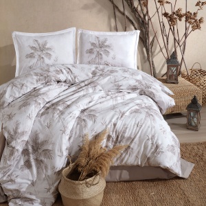 Lenjerie de pat Ranforce – Imprimeu Palmier Bej Loretto, King Size, 100% bumbac