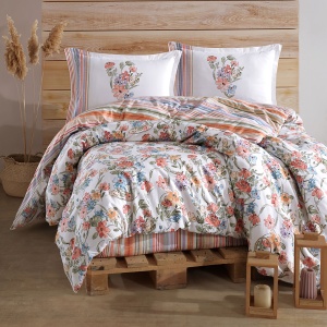Lenjerie de pat Ranforce – Zemi, bumbac 100%, imprimeu floral romantic