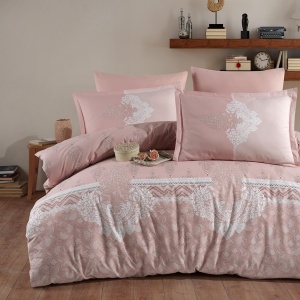 Set lenjerie King Size Levure – bumbac 100%, design roz pudră cu detalii rafinate