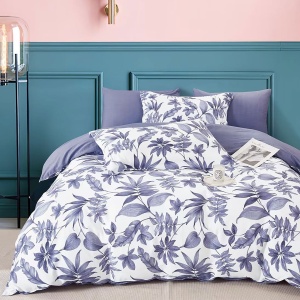 Lenjerie de pat Percale – Floral Blue Elegance, bumbac 100%, design dublă față, set complet premium