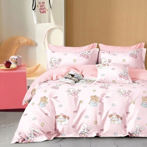 Lenjerie de pat Percale – Imprimeu Animaluțe Roz, bumbac 100%, set premium