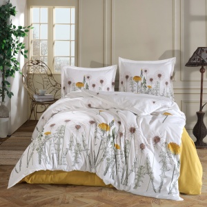 Lenjerie de pat Ranforce – Floral Diba în tonuri naturale, bumbac 100%, set premium complet