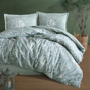 Lenjerie Ranforce King Size – Botanical Sage, bumbac 100%, design elegant natură