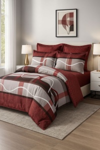 Set Lenjerie Pat 6 Piese din Bumbac Finet – Design în Carouri Bej & Maro, Stil Rustic Elegant și Confort Superior pentru un Dormitor Cald și Primitor (Copy 1)