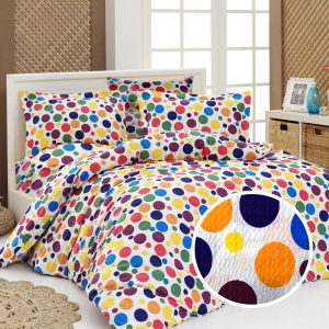 Lenjerie de Pat 100% Bumbac Creponat – Buline Multicolore, Textură Moale și Energie Pozitivă în Dormitor