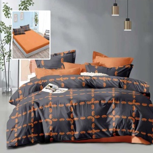 Lenjerie de Pat 6 Piese cu Husă – Design Modern Grafit & Orange, Material Confortabil și Rezistent