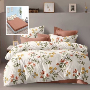 Lenjerie de Pat 6 Piese cu Husă – Floral Warm Harmony, Tonuri Naturale & Eleganță Modernă